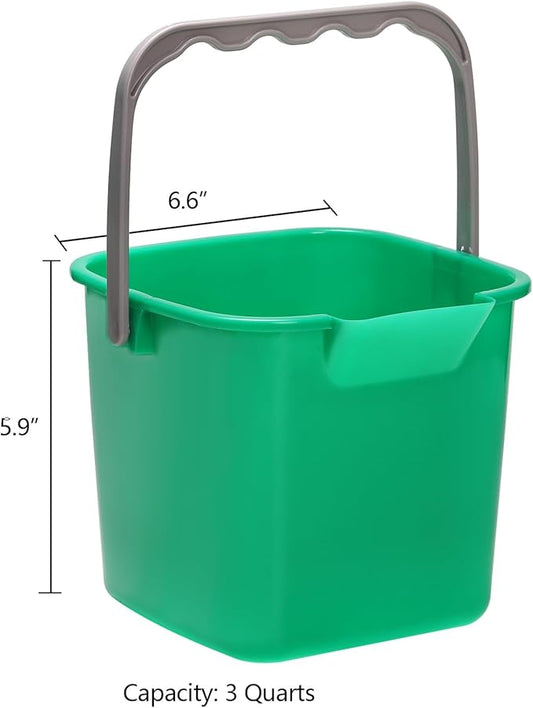4 Pack Sanitizing Buckets, 3 Quart Small Cleaning Buckets, Square Detergent Pail with Spout and Handle, Plastic Utility Bucket for Home Kitchen School Offices Commercial Use, Green