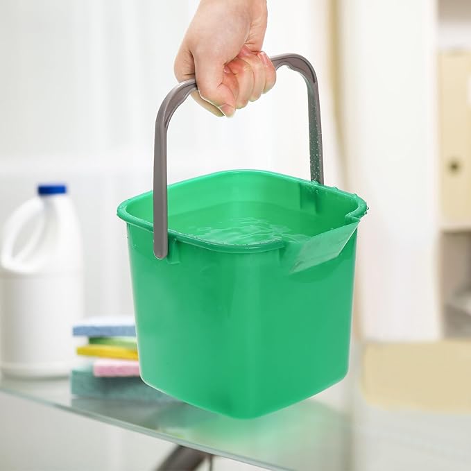 4 Pack Sanitizing Buckets, 3 Quart Small Cleaning Buckets, Square Detergent Pail with Spout and Handle, Plastic Utility Bucket for Home Kitchen School Offices Commercial Use, Green