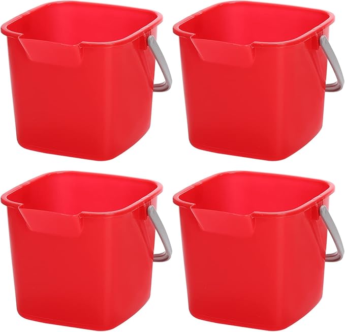 4 Pack Sanitizing Buckets, 3 Quart Small Cleaning Pail, Square Detergent Bucket with Spout and Handle for Home, Offices, School, Commercial Use