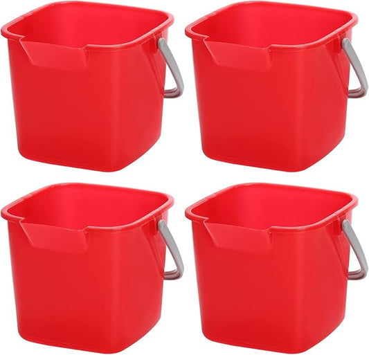 4 Pack Sanitizing Buckets, 3 Quart Small Cleaning Pail, Square Detergent Bucket with Spout and Handle for Home, Offices, School, Commercial Use