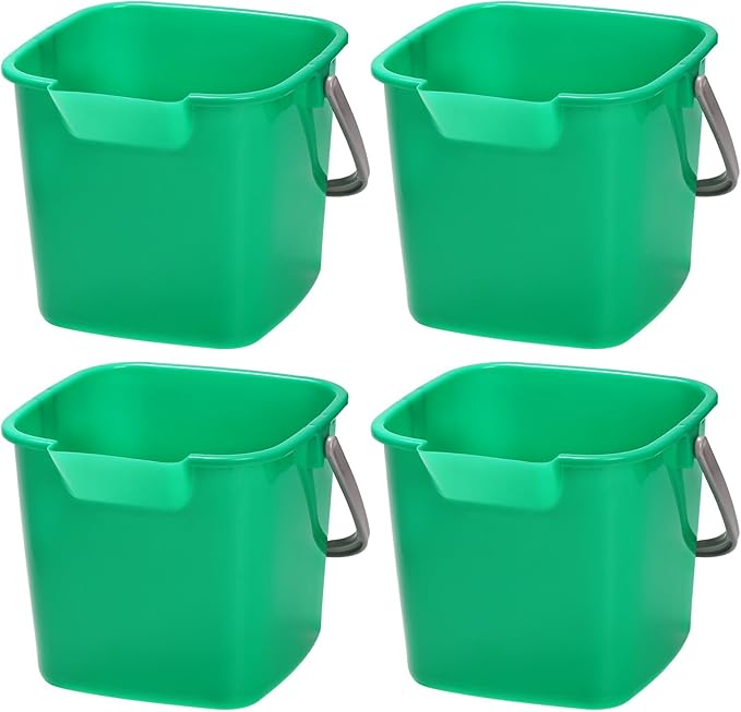 4 Pack Sanitizing Buckets, 3 Quart Small Cleaning Buckets, Square Detergent Pail with Spout and Handle, Plastic Utility Bucket for Home Kitchen School Offices Commercial Use, Green