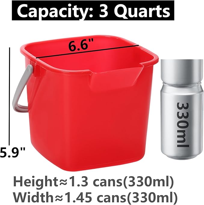 4 Pack Sanitizing Buckets, 3 Quart Small Cleaning Pail, Square Detergent Bucket with Spout and Handle for Home, Offices, School, Commercial Use
